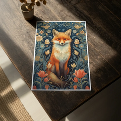 Enchanted Forest Fox Botanical Illustration Poster – Bedroom Living Room Wall Art
