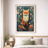 Enchanted Forest Fox Botanical Illustration Poster – Bedroom Living Room Wall Art