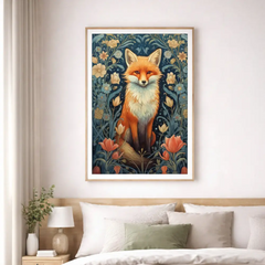 Enchanted Forest Fox Botanical Illustration Poster – Bedroom Living Room Wall Art