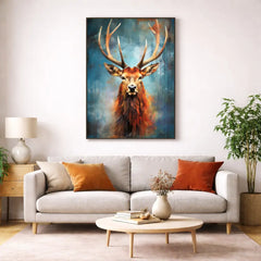Majestic Red Deer Oil Painting Style Poster – Bedroom Living Room Wall Art