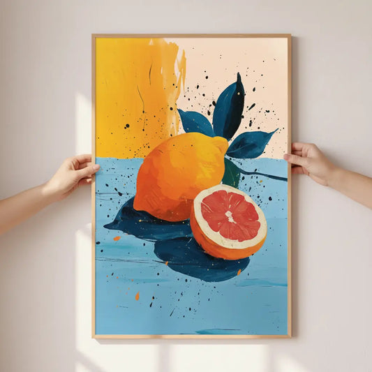 Vibrant Citrus and Grapefruit Still Life Poster – Kitchen Dining Room Wall Art