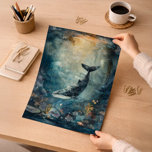 Majestic Whale Underwater Dreamscape Illustration Poster