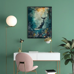 Majestic Whale Underwater Dreamscape Illustration Poster – Bedroom Wall Art