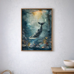 Majestic Whale Underwater Dreamscape Illustration Poster – Bedroom Wall Art