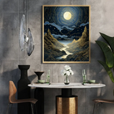 Celestial Moonlight River over Golden Mountains Poster – Bedroom Living Room Wall Art