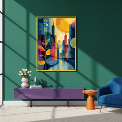 Vibrant Geometric City and Nature Art Poster – Modern Bedroom Living Room Wall Art