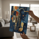Abstract Geometric Saxophone Jazz Art Poster – Bedroom Living Room Wall Art
