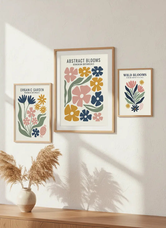Abstract Bohemian Blooms Art Poster – Colorful Bedroom Living Room Wall Art