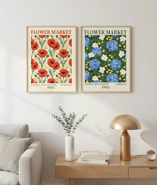 Vintage Flower Market Botanical Poster Set – Bedroom Living Room Wall Art