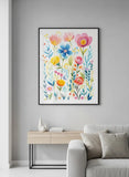 Vibrant Wildflower Garden Watercolor Art Print – Bedroom Living Room Wall Art