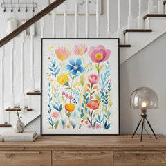 Vibrant Wildflower Garden Watercolor Art Print – Bedroom Living Room Wall Art