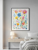 Vibrant Wildflower Garden Watercolor Art Print – Bedroom Living Room Wall Art
