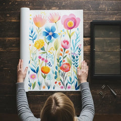 Vibrant Wildflower Garden Watercolor Art Print – Bedroom Living Room Wall Art