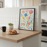 Vibrant Wildflower Garden Watercolor Art Print – Bedroom Living Room Wall Art