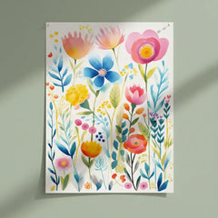 Vibrant Wildflower Garden Watercolor Art Print – Bedroom Living Room Wall Art