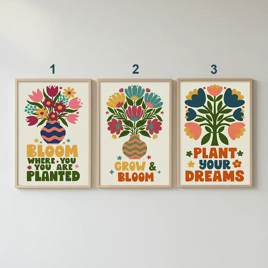 Retro Floral Inspirational Quote Poster Set