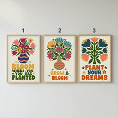 Retro Floral Inspirational Quote Poster Set – Bedroom Kids Room Wall Art