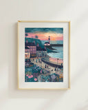 Coastal Village Scenery Illustration Poster – Bedroom Living Room Wall Art