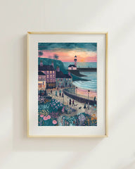 Coastal Village Scenery Illustration Poster – Bedroom Living Room Wall Art