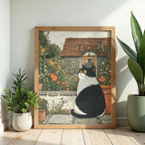 Country Garden Cats Illustration Poster – Botanical Bedroom Living Room Wall Art