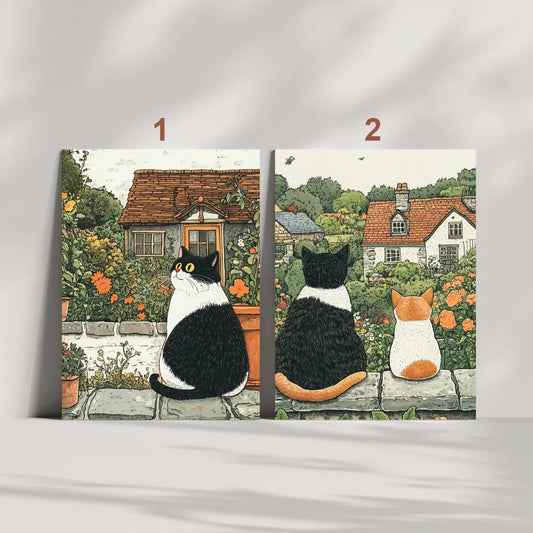 Country Garden Cats Illustration Poster