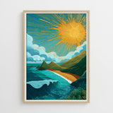 Stylized Coastal Sunset Ocean Wave Poster Set – Bedroom Living Room Wall Art
