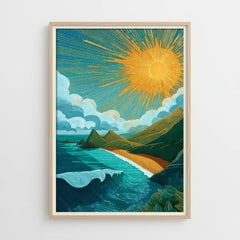 Stylized Coastal Sunset Ocean Wave Poster Set – Bedroom Living Room Wall Art