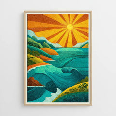 Stylized Coastal Sunset Ocean Wave Poster Set – Bedroom Living Room Wall Art