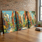 Chicago City Street Life Illustration Poster Set – Bedroom Living Room Wall Art