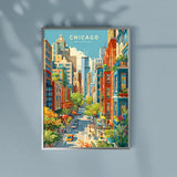 Chicago City Street Life Illustration Poster Set – Bedroom Living Room Wall Art