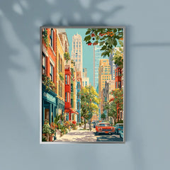 Chicago City Street Life Illustration Poster Set – Bedroom Living Room Wall Art