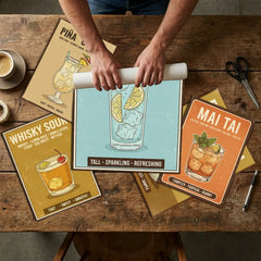 Vintage Cocktail Recipe Illustration Poster Set – Kitchen Dining Room Wall Art