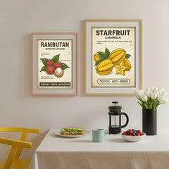 Exotic Tropical Fruit Botanical Illustration Poster Set – Kitchen Dining Room Wall Art