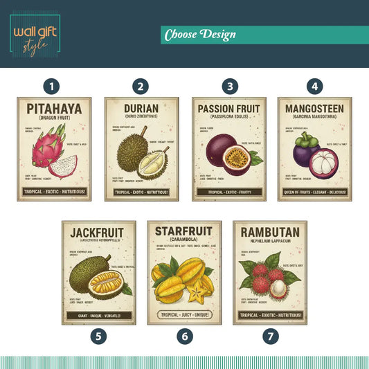 Exotic Tropical Fruit Botanical Illustration Poster Set – Kitchen Dining Room Wall Art
