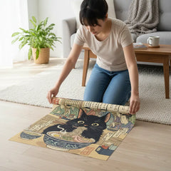 Black Cat Eating Ramen Japanese Ukiyo-e Style Poster – Bedroom Kitchen Wall Art