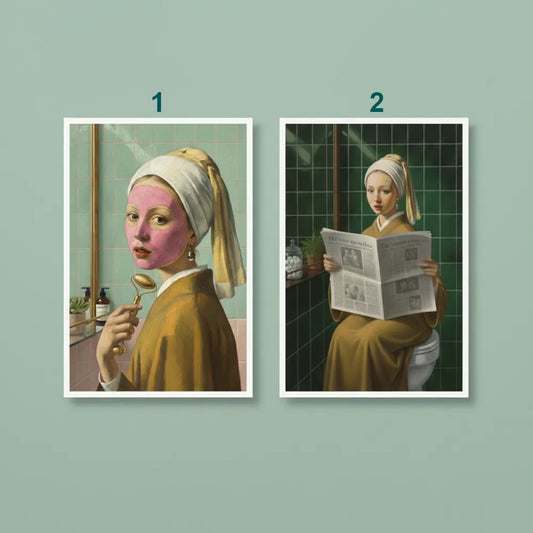 Funny Girl with a Pearl Earring Parody Bathroom Art Poster