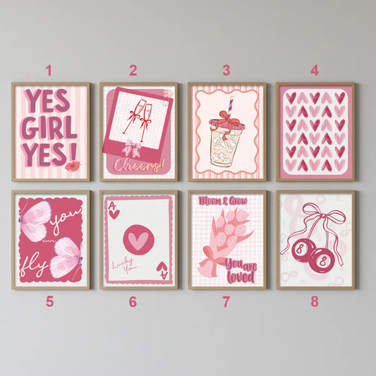 Cute Pink Girly Aesthetic Collage Art Poster Set