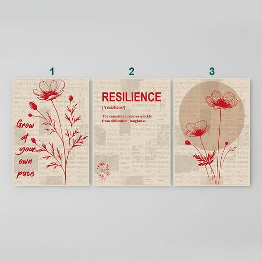 Minimal Red Floral Motivational Quote Art Poster Set