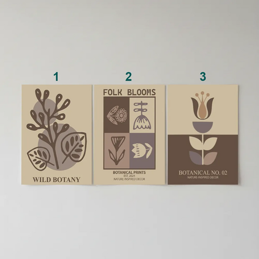 Neutral Folk Botanical Minimalist Art Poster Set