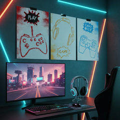 Retro Gaming Controller and Headphones Pop Art Poster Set – Boys Room Wall Art