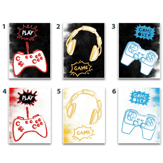 Retro Gaming Controller and Headphones Pop Art Poster Set