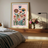 Scandinavian Folk Floral Botanical Art Poster – Bedroom Living Room Wall Art