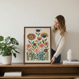 Scandinavian Folk Floral Botanical Art Poster – Bedroom Living Room Wall Art