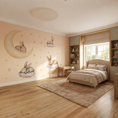 Sleeping Bunny Moon Wall Sticker – Cute Rabbit Clouds Decal