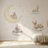 Sleeping Bunny Moon Wall Sticker – Cute Rabbit Clouds Decal