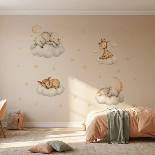 Sleepy Animals Moon & Stars Wall Sticker Set