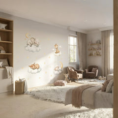 Sleepy Animals Moon and Stars Wall Sticker Set – Nursery Kids Room Removable Decal