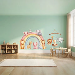 Cute Safari Animals Rainbow Wall Sticker Set – Kids Room Nursery Removable Decal