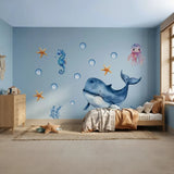 Whale and Sea Friends Ocean Wall Sticker Set – Nursery Kids Room Removable Decal