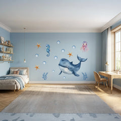 Whale and Sea Friends Ocean Wall Sticker Set – Nursery Kids Room Removable Decal